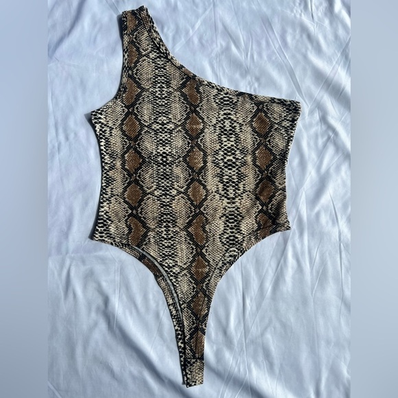 Snakeprint One Shoulder Tank Bodysuit Large - Picture 2 of 10